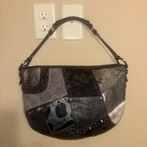 Coach Black and Gray Patchwork Shoulder Bag
